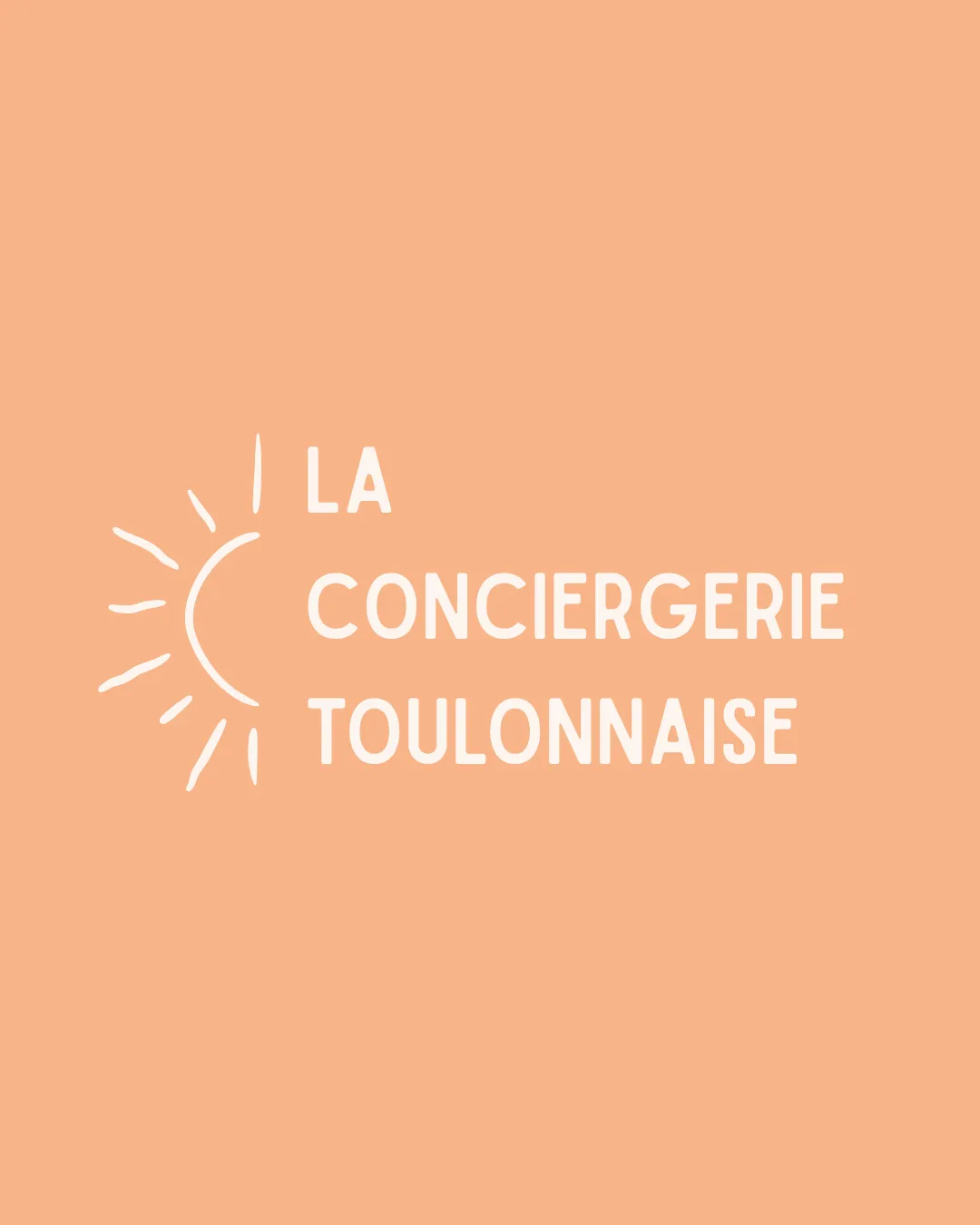 Logo de La Conciergerie Toulonnaise, texte blanc et soleil stylisé sur fond orange clair